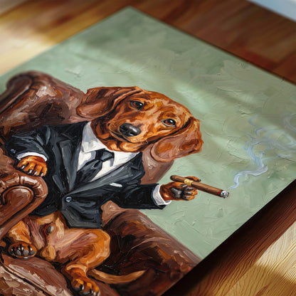 Dachshund Smoking Cigar Poster