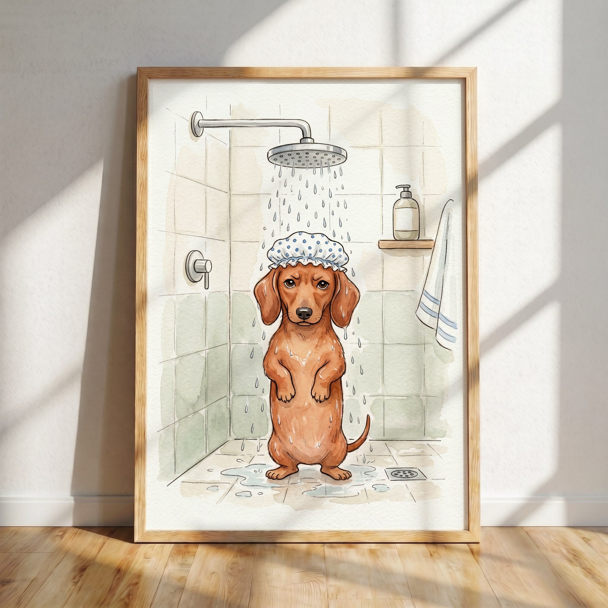 Dachshund Taking Shower Poster