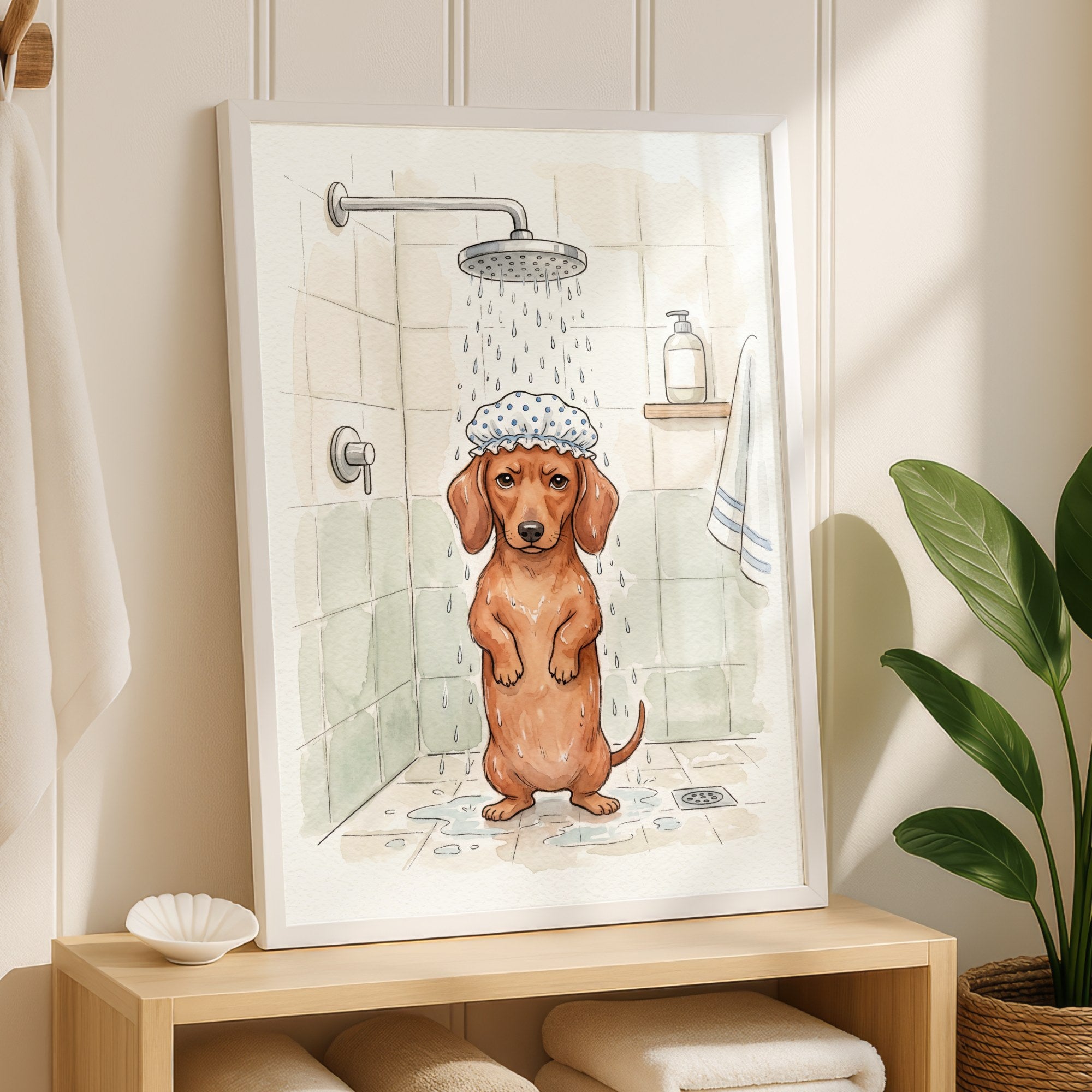 Dachshund Taking Shower Poster