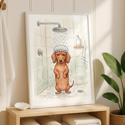Dachshund Taking Shower Poster