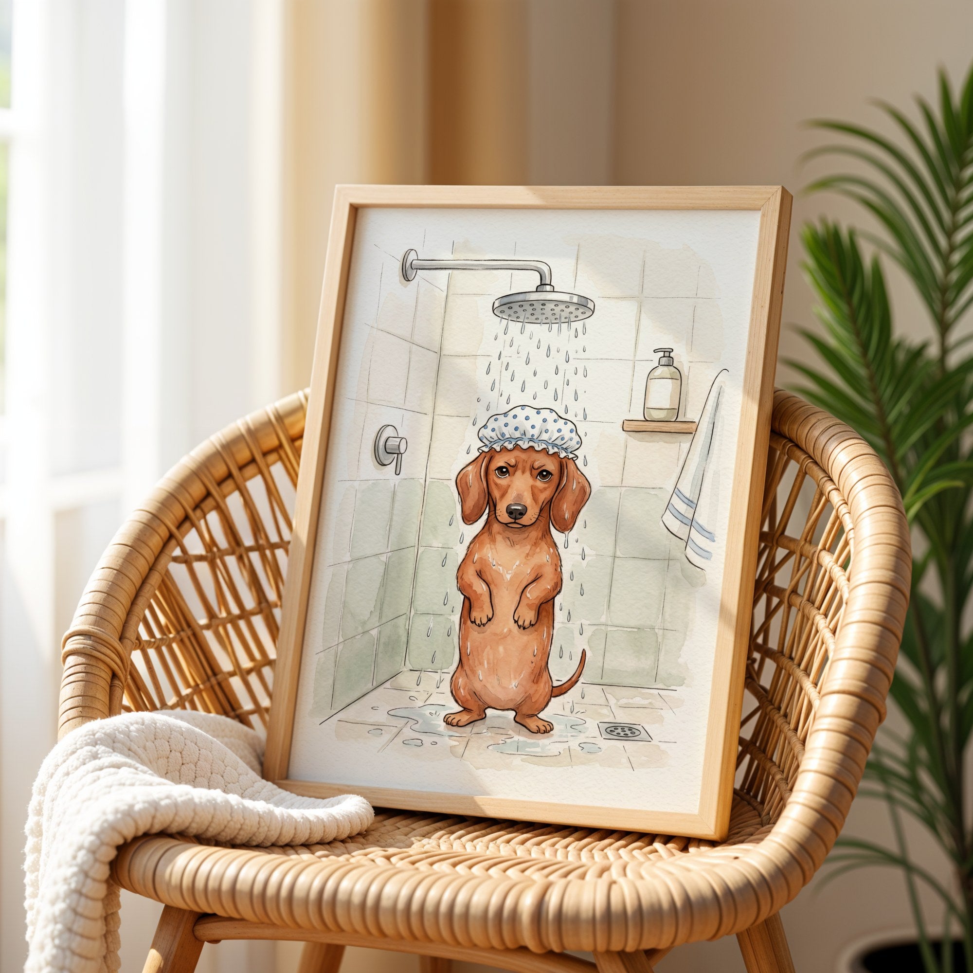 Dachshund Taking Shower Poster