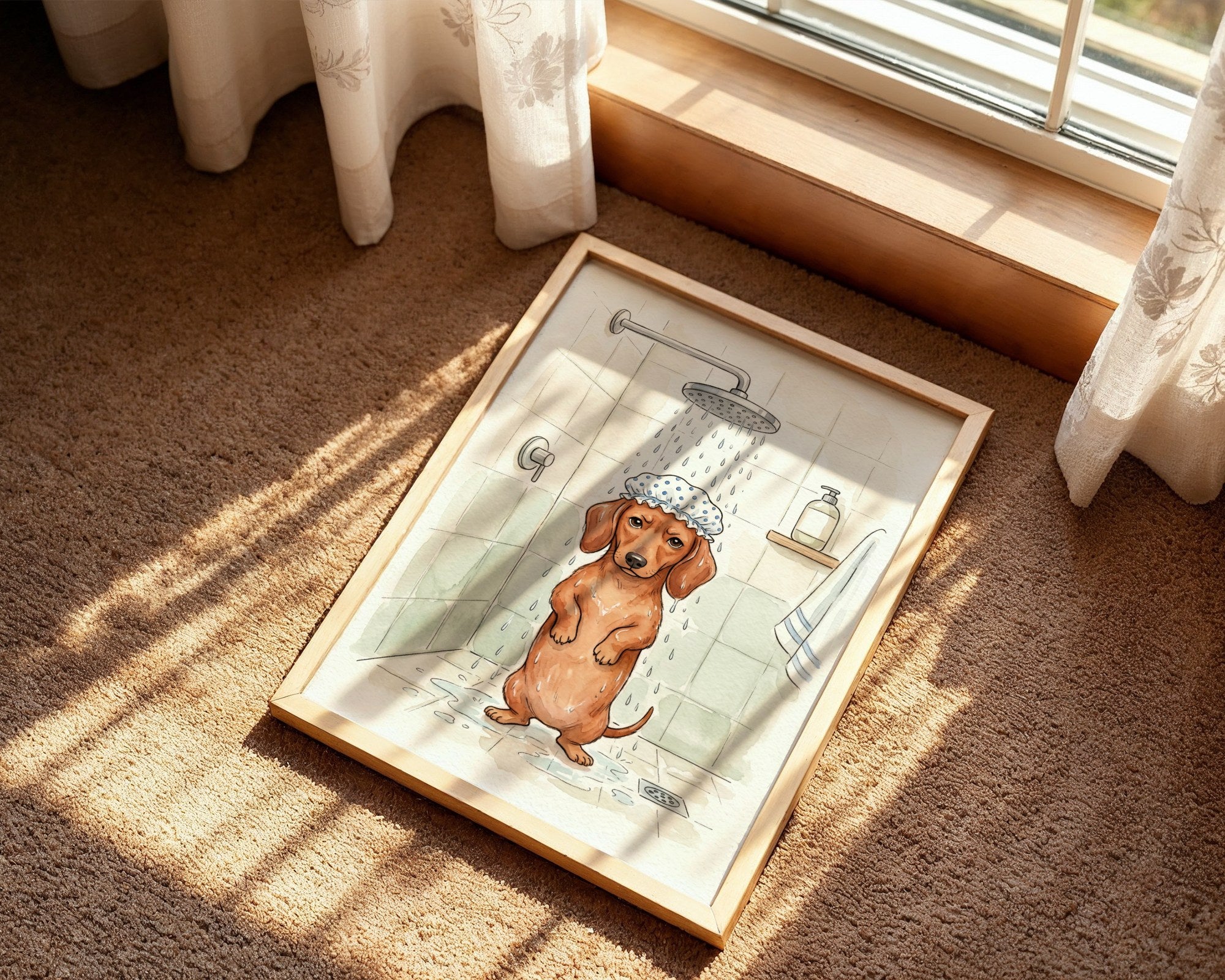 Dachshund Taking Shower Poster