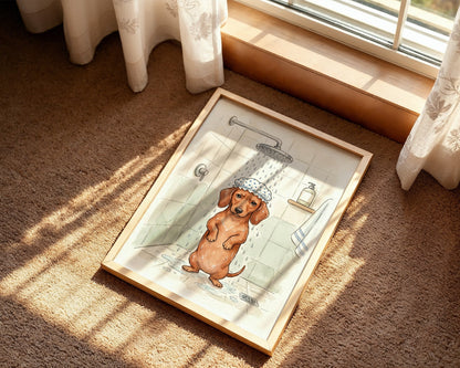 Dachshund Taking Shower Poster