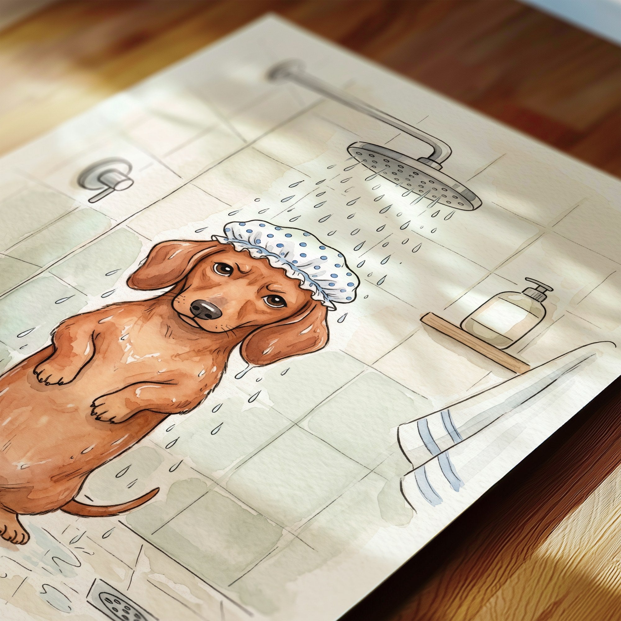 Dachshund Taking Shower Poster