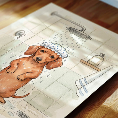 Dachshund Taking Shower Poster
