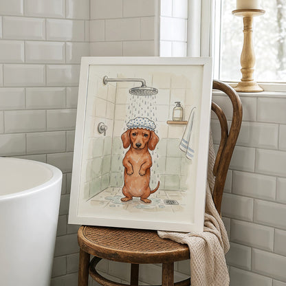 Dachshund Taking Shower Poster