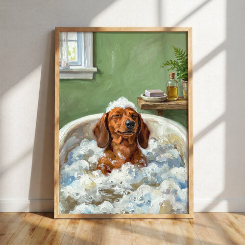 Dachshund Taking Bubble Bath Poster