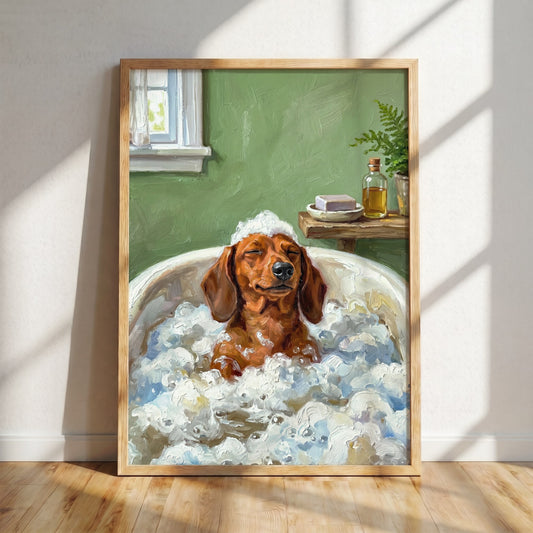 Dachshund Taking Bubble Bath Poster