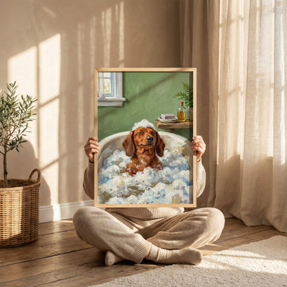 Dachshund Taking Bubble Bath Poster