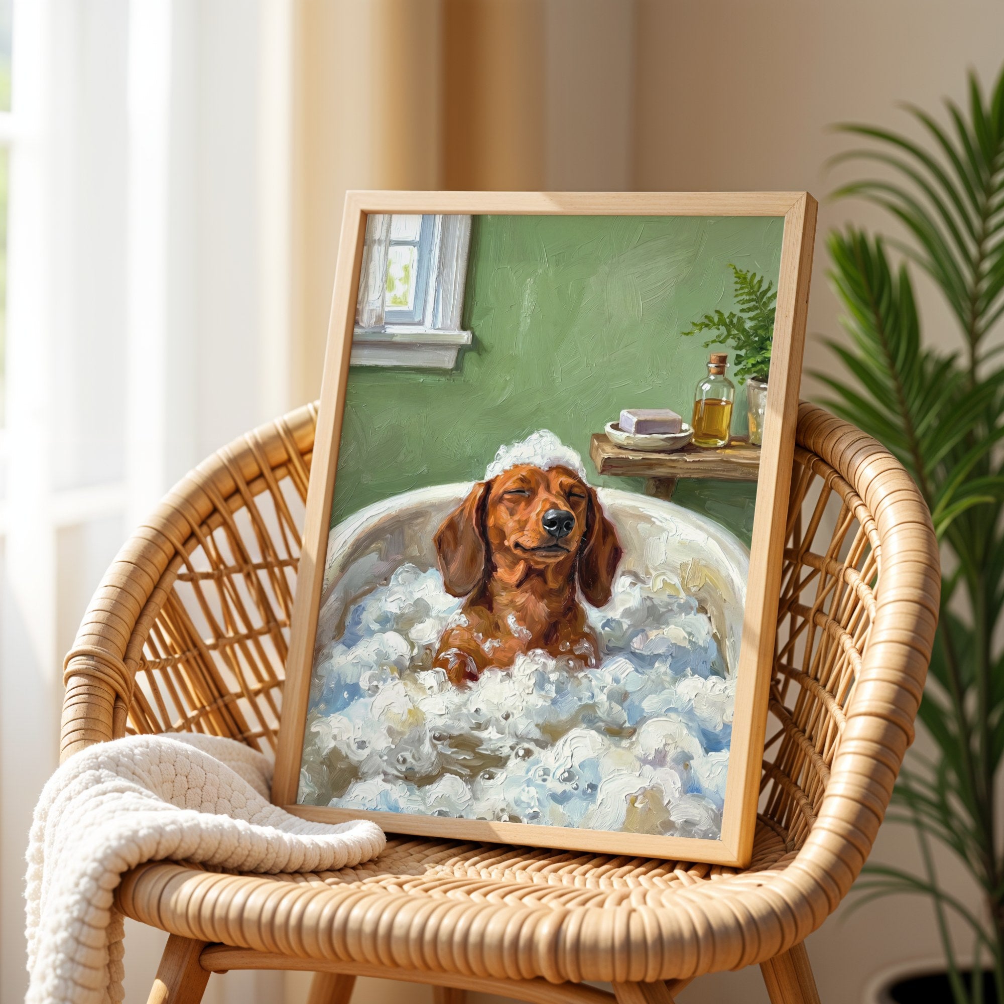 Dachshund Taking Bubble Bath Poster
