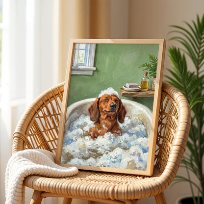 Dachshund Taking Bubble Bath Poster