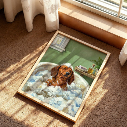 Dachshund Taking Bubble Bath Poster