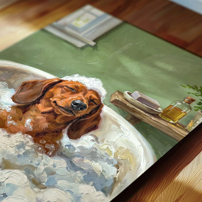 Dachshund Taking Bubble Bath Poster