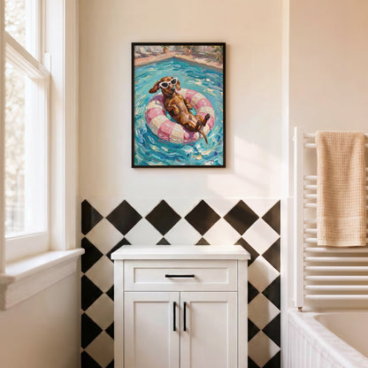 Dachshund in Swimming Pool Poster