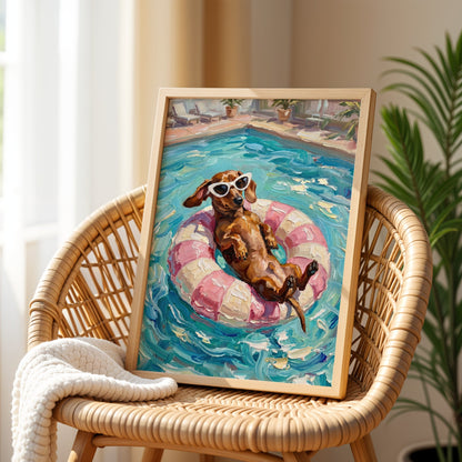 Dachshund in Swimming Pool Poster